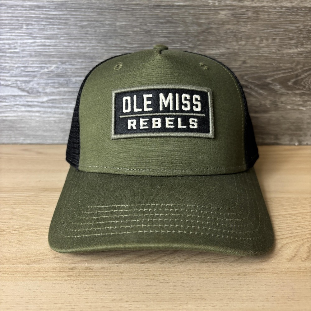 Ole Miss Rebels Hat Cap Snap Back Green Black NCAA Football Trucker Mesh Mens